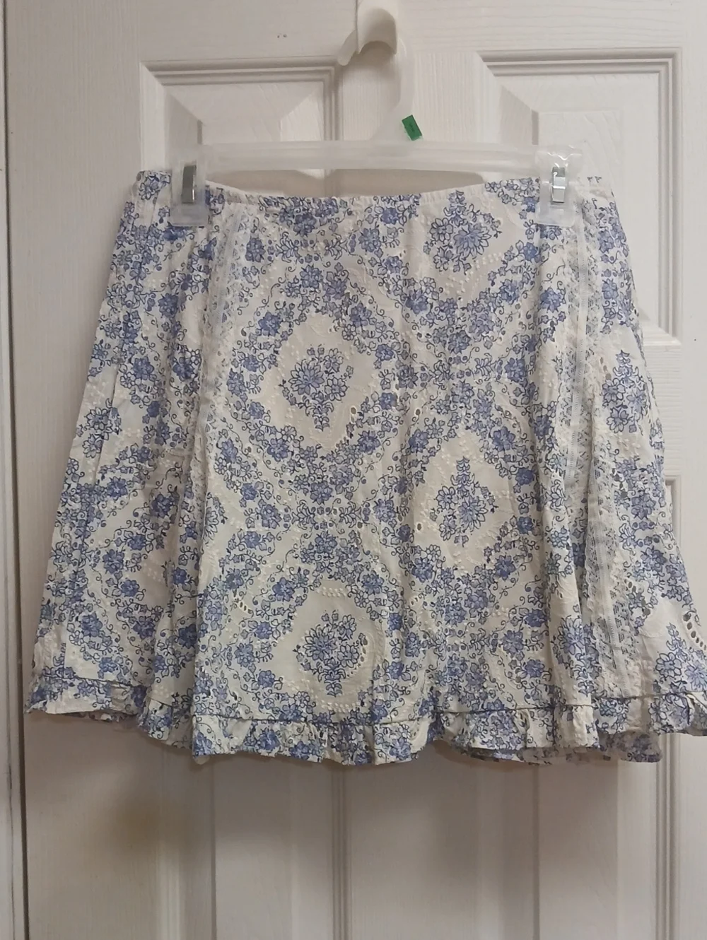 Wild Fable Eyelet Ruffle Mini Skirt Blue White Floral Toile Cottagecore 2X NWT